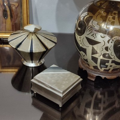 Art Deco Silver Plate and Black Enamel Cigarettes Box with Lid froim WMF Ikora-YGE-1425045