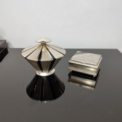 Art Deco Silver Plate and Black Enamel Cigarettes Box with Lid froim WMF Ikora-YGE-1425045