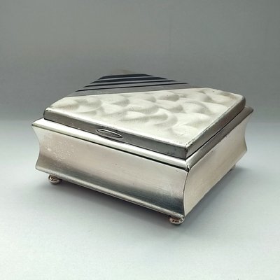 Art Deco Silver Plate and Black Enamel Cigarettes Box with Lid froim WMF Ikora-YGE-1425045