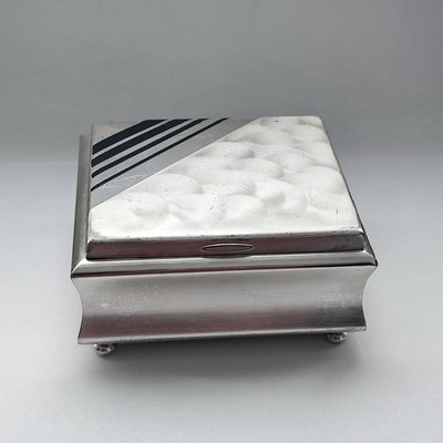 Art Deco Silver Plate and Black Enamel Cigarettes Box with Lid froim WMF Ikora-YGE-1425045