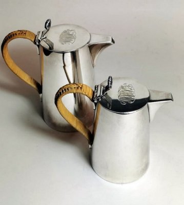 Art Deco Silver-Plated Breakfast Jugs with Raffia Handles from Gorham Manyfacturing Company,  Set of 2-QRS-800131