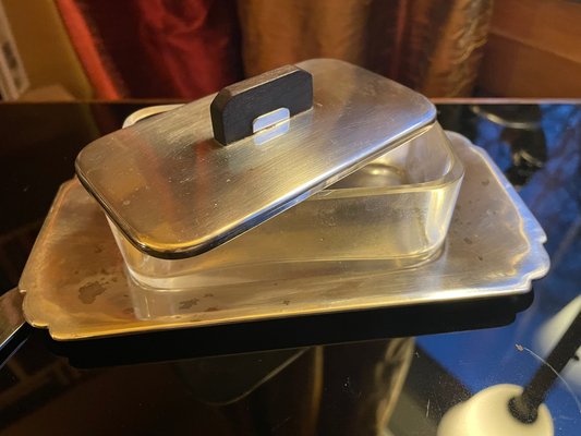 Art Deco Silver-Plated Butter Dish and Knife in the style of Puiforcat, Paris, France, 1920s, Set of 2-XHV-1806836