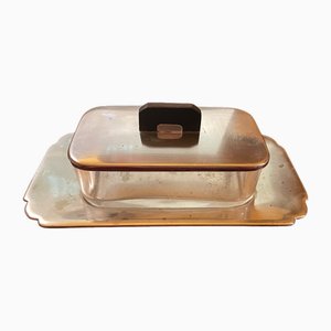 Art Deco Silver-Plated Butter Dish and Knife in the style of Puiforcat, Paris, France, 1920s, Set of 2-XHV-1806836