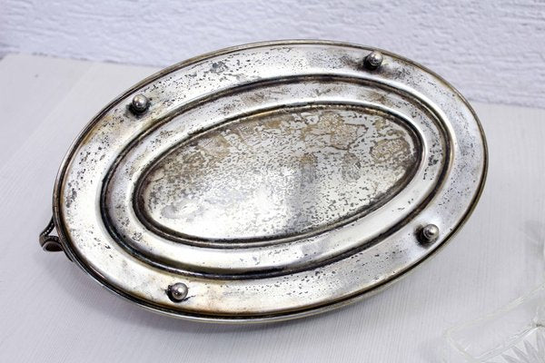 Art Deco Silver-Plated Tray with Glass Ramekins, 1930s, Set of 5-BQF-1807788