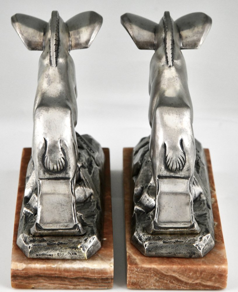 Art Deco Silvered Bronze Ibex Bookends by C. Charles., 1925, Set of 2