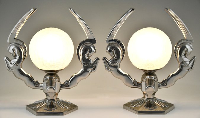 Art Deco Silvered Bronze Pegasus Lamps by Paris Star, 1925, Set of 2-KTN-1730005