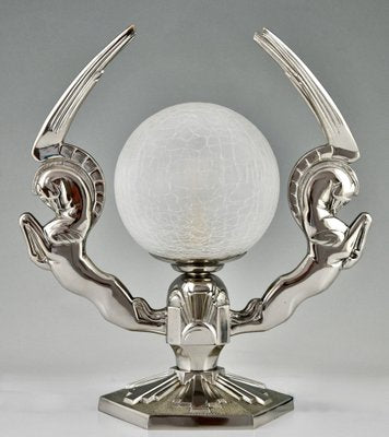 Art Deco Silvered Bronze Pegasus Lamps by Paris Star, 1925, Set of 2-KTN-1730005