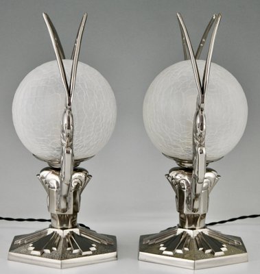 Art Deco Silvered Bronze Pegasus Lamps by Paris Star, 1925, Set of 2-KTN-1730005