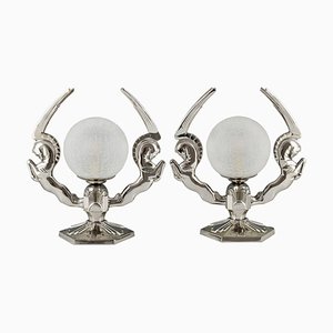 Art Deco Silvered Bronze Pegasus Lamps by Paris Star, 1925, Set of 2-KTN-1730005