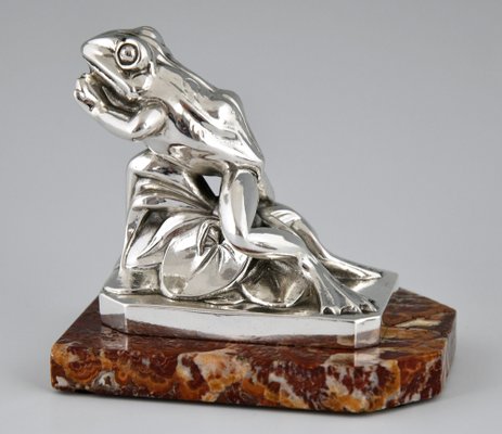 Art Deco Silvered Frog Bookends by Maurice Frecourt, 1930, Set of 2-KTN-1793726