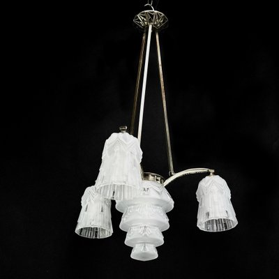 Art Deco Skyscraper Nickel-Plated Hanging Lamp, 1920s-JUZ-1721238