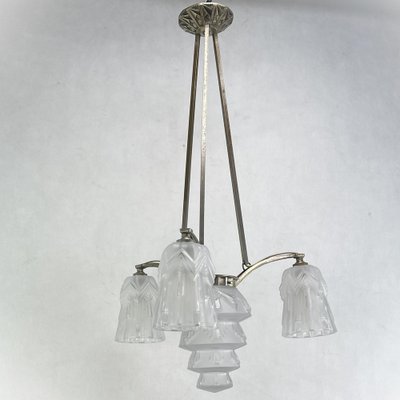 Art Deco Skyscraper Nickel-Plated Hanging Lamp, 1920s-JUZ-1721238