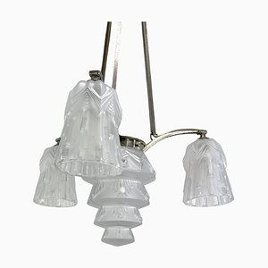 Art Deco Skyscraper Nickel-Plated Hanging Lamp, 1920s-JUZ-1721238