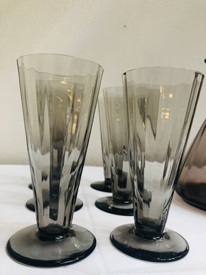 Art Deco Smoked Glass Juice Set, 1920s, Set of 7-RZY-608624