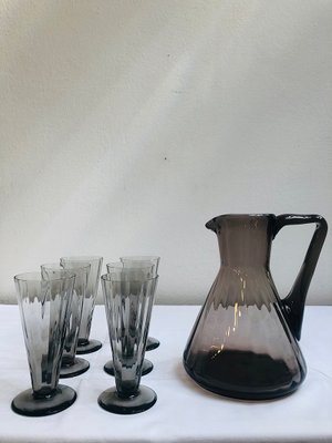 Art Deco Smoked Glass Juice Set, 1920s, Set of 7-RZY-608624