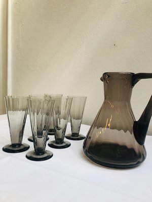 Art Deco Smoked Glass Juice Set, 1920s, Set of 7-RZY-608624