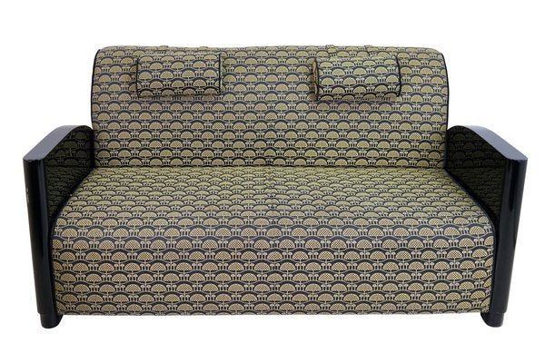 Art Deco Sofa in Black Lacquer and Golden Upholstery, 1930s-CXC-1749931