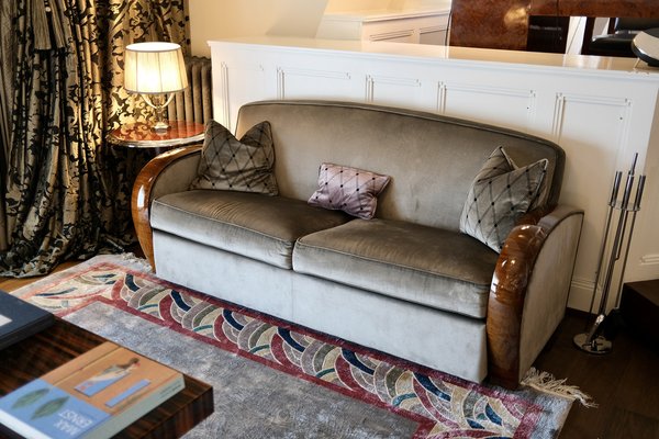 Art Deco Sofa in Walnut and Grey Upholstery, 1930s-CXC-1756445