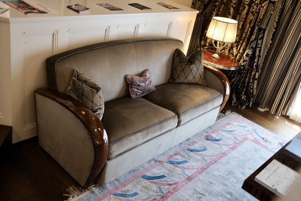 Art Deco Sofa in Walnut and Grey Upholstery, 1930s-CXC-1756445