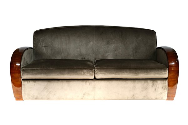 Art Deco Sofa in Walnut and Grey Upholstery, 1930s-CXC-1756445