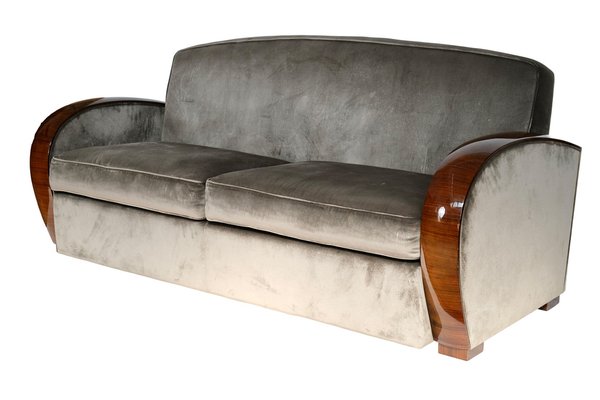 Art Deco Sofa in Walnut and Grey Upholstery, 1930s-CXC-1756445