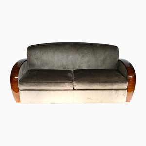 Art Deco Sofa in Walnut and Grey Upholstery, 1930s-CXC-1756445