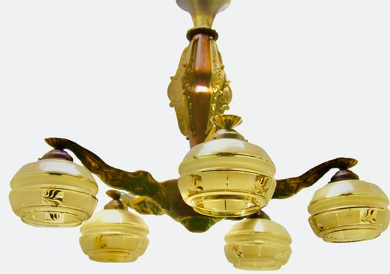 Art Deco Solid Brass and Wooden Details Chandelier Shades with Gold Pattern-MJY-1150369