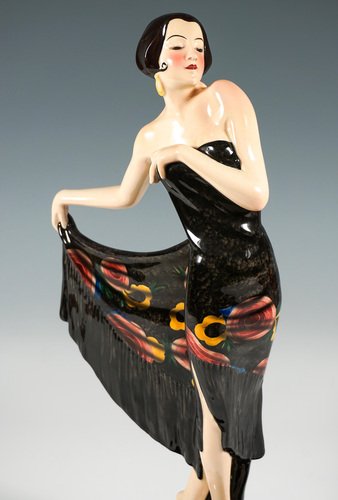 Art Deco Spanish Figure with Shawl by Josef Lorenzl for Goldscheider, Vienna, 1929