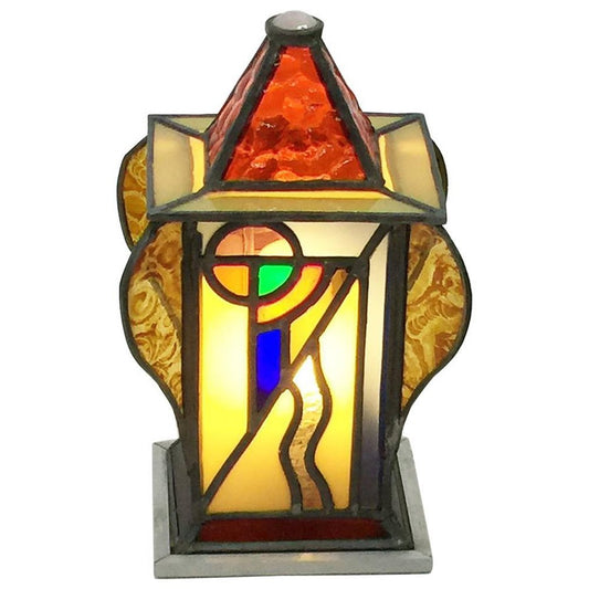 Art Deco Square & Organic Shaped Stained Glass Table Lamp