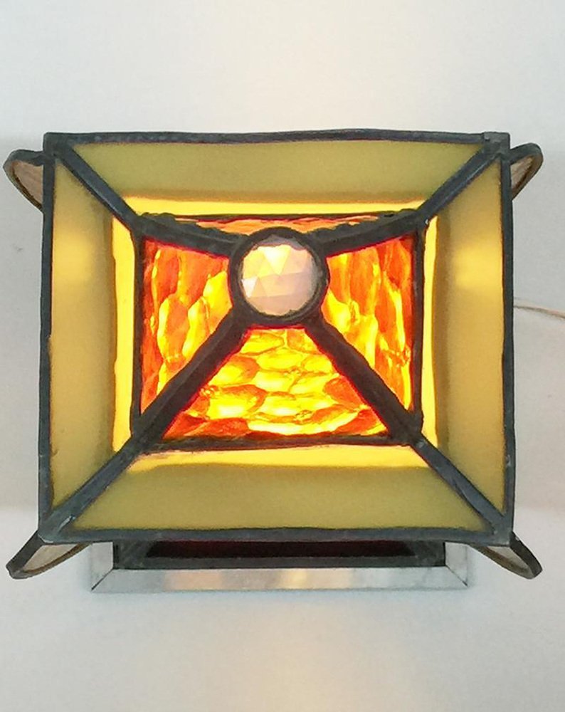 Art Deco Square & Organic Shaped Stained Glass Table Lamp