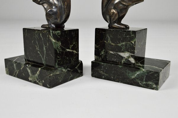 Art Deco Squirrel Bookends in Silvered Bronze by Marcel Guillemard, 1920s, Set of 2-XNH-1762458