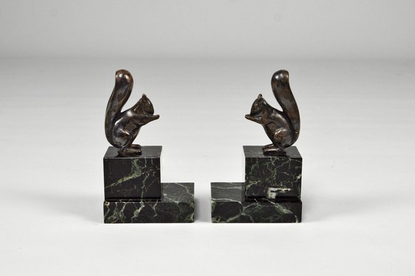 Art Deco Squirrel Bookends in Silvered Bronze by Marcel Guillemard, 1920s, Set of 2-XNH-1762458