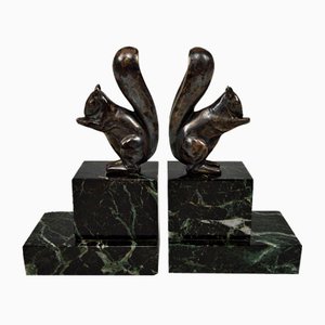 Art Deco Squirrel Bookends in Silvered Bronze by Marcel Guillemard, 1920s, Set of 2-XNH-1762458