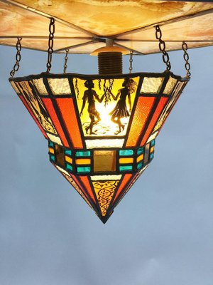 Art Deco Stained Glass Ceiling Lamp-UCH-1224652