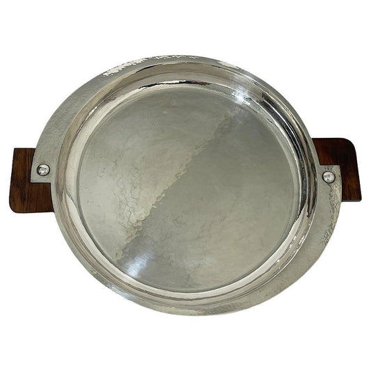 Art Deco Sterling Silver Round Serving Tray in Hanau Silver, 1934