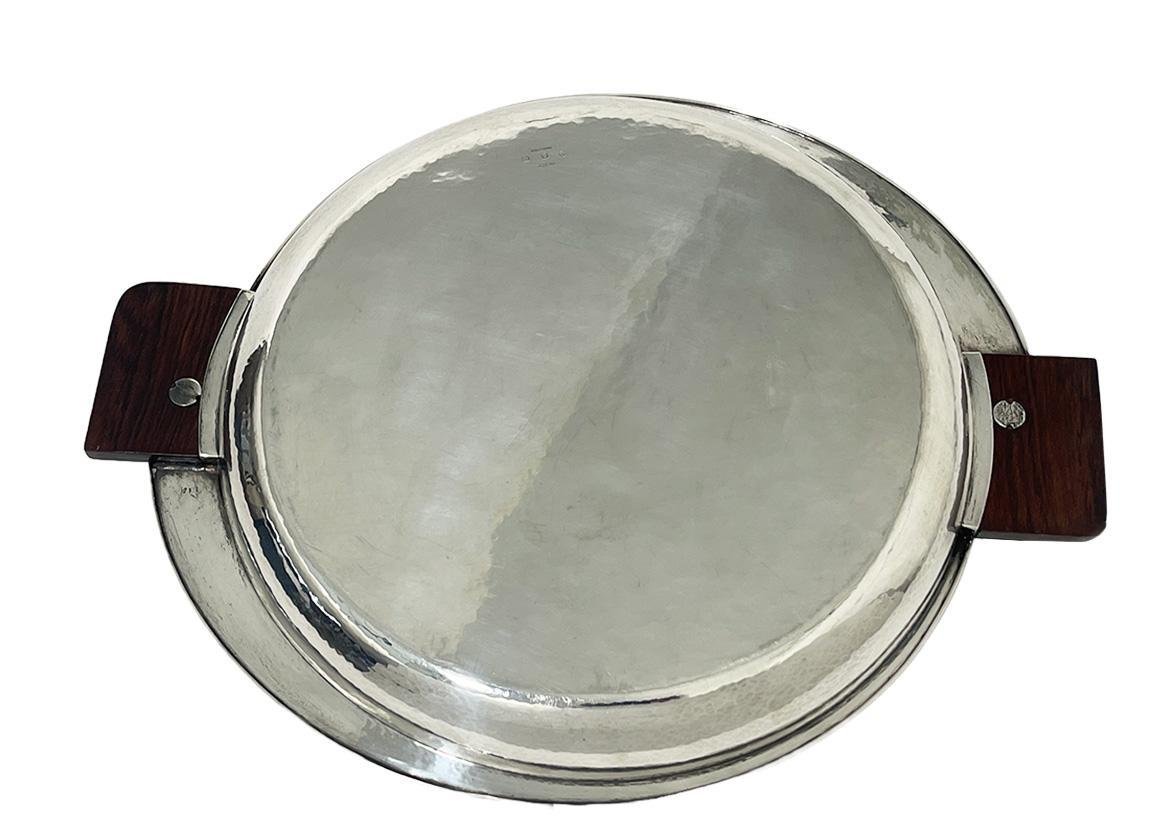 Art Deco Sterling Silver Round Serving Tray in Hanau Silver, 1934