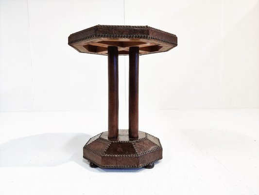 Art Deco Studded Leather Side Table, 1930s-IRH-1116236