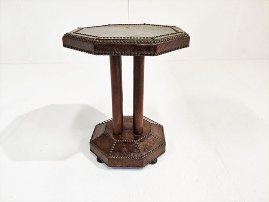 Art Deco Studded Leather Side Table, 1930s-IRH-1116236