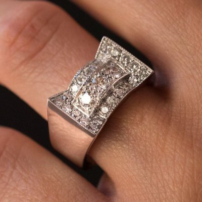 Art Deco Style 0.87 Carat 18 Karat White Gold Ring-OLU-896164