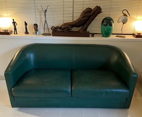 Art Deco Style 3-Seater Sofa in Green Leather, 1980s-BA-1698367