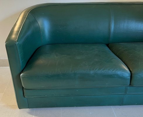 Art Deco Style 3-Seater Sofa in Green Leather, 1980s-BA-1698367