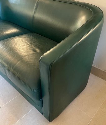 Art Deco Style 3-Seater Sofa in Green Leather, 1980s-BA-1698367