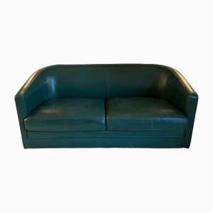 Art Deco Style 3-Seater Sofa in Green Leather, 1980s-BA-1698367