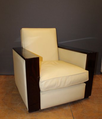 Art Deco style Armchairs in Rosewood & Leather, 1980s, Set of 2-BCR-1377271