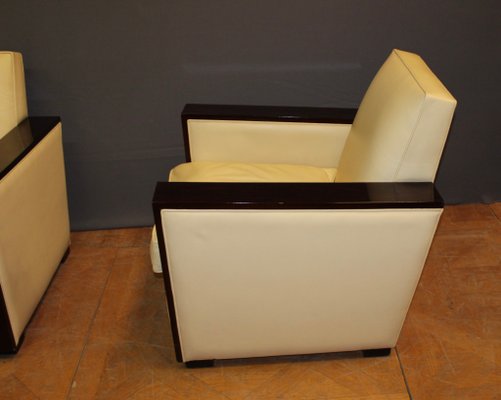 Art Deco style Armchairs in Rosewood & Leather, 1980s, Set of 2-BCR-1377271