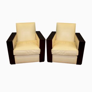 Art Deco style Armchairs in Rosewood & Leather, 1980s, Set of 2-BCR-1377271