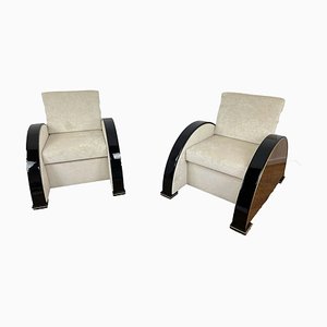 Art Deco Style Armchairs in Walnut and Piano Black with Brass Details-VMP-1298052