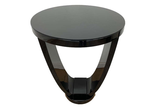 Art Deco Style Bistro Table with Black Piano Lacquer & Lacobel Glass Top