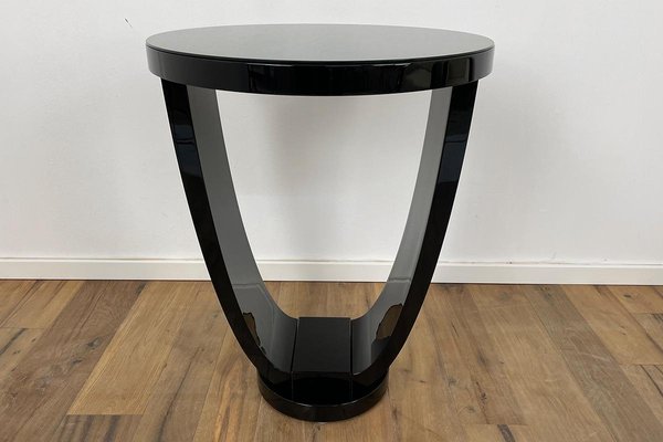 Art Deco Style Bistro Table with Black Piano Lacquer & Lacobel Glass Top