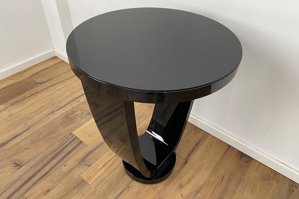 Art Deco Style Bistro Table with Black Piano Lacquer & Lacobel Glass Top-VMP-1234431